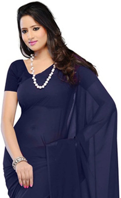nva fashion Solid/Plain Bollywood Georgette Saree(Dark Blue)