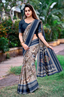 Dharmata Enterprise Digital Print Bollywood Cotton Silk Saree(Multicolor)