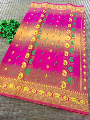 Happy Creation Self Design Jamdani Handloom Cotton Silk Saree(Light Green)