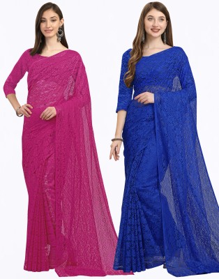 IRI Embellished Bollywood Net Saree(Pack of 2, Magenta, Blue)