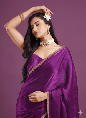 Dandapat Enterprise Solid/Plain Bollywood Jimmy choo Saree(Purple)