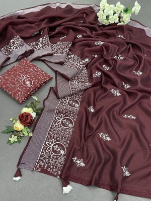 Vrati Creation Embroidered Bollywood Cotton Silk Saree(Maroon)