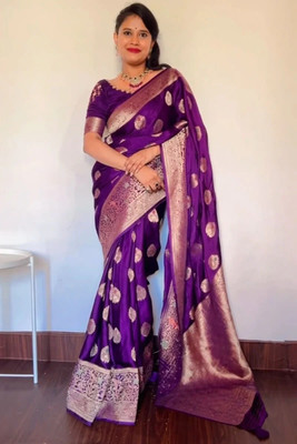 RUCHAA FASHION Woven, Self Design Banarasi Art Silk Saree(Purple)