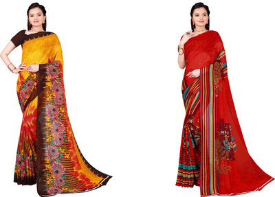 Suali Floral Print Daily Wear Georgette Saree(Pack of 2, Multicolor)