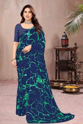 maayro Printed Leheria Georgette Saree(Blue)