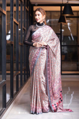 KARAGIRI Printed Bollywood Satin Saree(Grey)