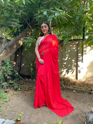 Anand Sarees Dyed, Solid/Plain Bollywood Georgette Saree(Red)
