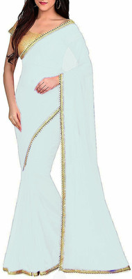 Way2Like Solid/Plain Bollywood Georgette Saree(White)