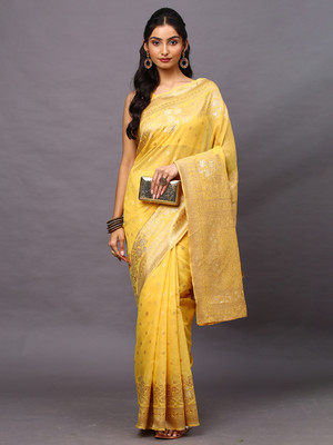 Tasrika Woven Banarasi Silk Blend Saree(Yellow)