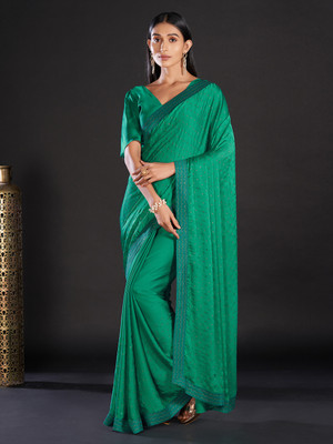 Divastri Embellished Bollywood Satin Saree(Light Green)