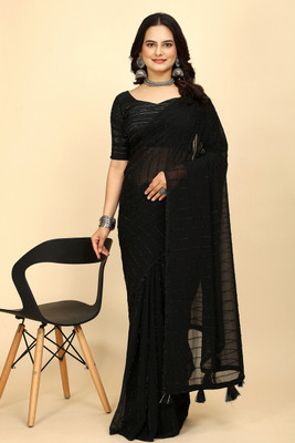 SAADHYA CREATION Embroidered Bollywood Chiffon Saree(Black)