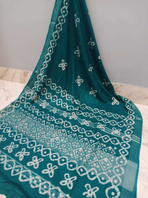 govind handloom Printed Bollywood Cotton Linen Saree(Dark Green)