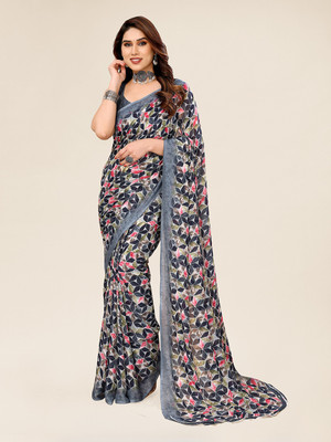 kashvi sarees Geometric Print Daily Wear Georgette Saree(Grey)