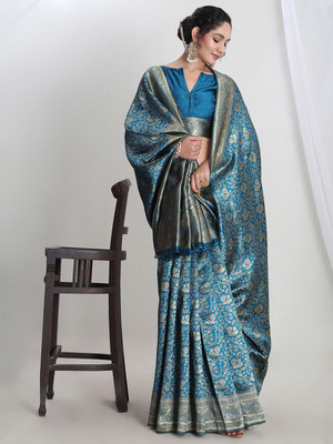 Janasya Woven Banarasi Silk Blend Saree(Blue)