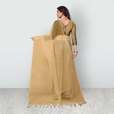 BHAGWATI ART Self Design Bollywood Net Saree(Beige)