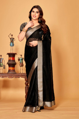 DIVYASHAKTI FASHION Solid/Plain Bollywood Silk Blend Saree(Black)