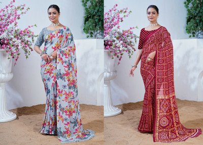 maayro Printed Bollywood Georgette Saree(Grey, Maroon)