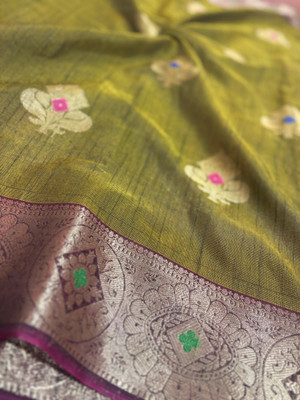 PARADISE SAREES Woven Banarasi Cotton Silk Saree(Dark Green)