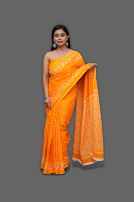 tanishaka fab Printed Bollywood Pure Cotton Saree(Mustard)