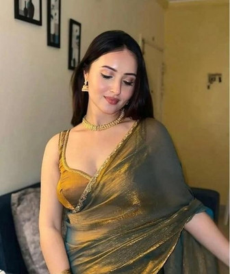 Niraj creation Solid/Plain Bollywood Silk Blend Saree(Yellow)