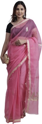 RAJGLOBAL Embroidered Kota Doria Cotton Blend Saree(Pink)