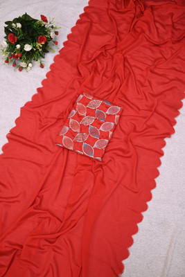 Apnisha Solid/Plain Bollywood Chiffon Saree(Red)