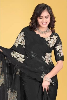 Tejal Creation Embroidered Bollywood Chiffon Saree(Black)