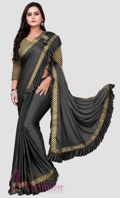 VKARAN Self Design Bollywood Lycra Blend Saree(Grey)