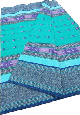 KhayaFashion Woven Tant Pure Cotton Saree(Light Blue)