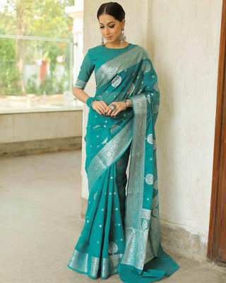 Madhav Creation Woven Bandhani Art Silk Saree(Dark Blue)