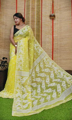 maa agameswari Self Design Jamdani Cotton Silk Saree(Pack of 2, Yellow)