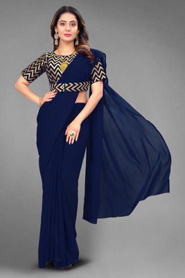 Tejal Creation Self Design Bollywood Georgette Saree(Blue)