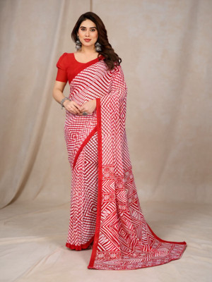 SmittenSmit Printed Bollywood Georgette Saree(Red)