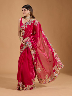 Divastri Embroidered Bollywood Silk Blend Saree(Red)