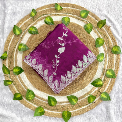 VIVAI CREATION Embroidered Bhagalpuri Silk Blend Saree(Purple)