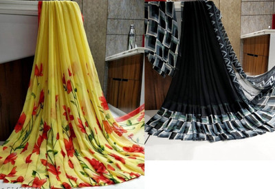 Sitanjali Printed Daily Wear Georgette Saree(Pack of 2, Multicolor)