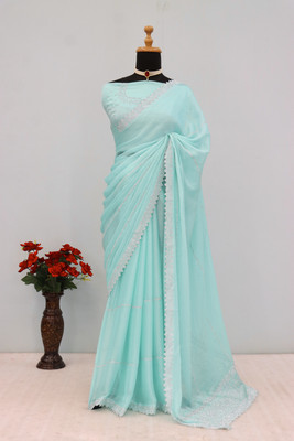 VarniRaaj Fashion Embellished Bollywood Pure Silk Saree(Light Blue)