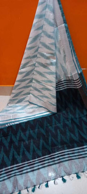 Manikant Handloom Printed Ikkat Cotton Blend Saree(Grey, Green)