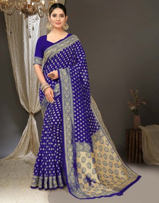 Samah Woven, Self Design, Embellished Banarasi Art Silk Saree(Blue, Gold)