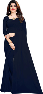 nva fashion Solid/Plain Bollywood Georgette Saree(Dark Blue)