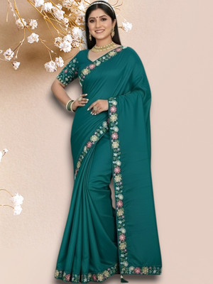 Shree Ambey Self Design Bollywood Georgette Saree(Green)