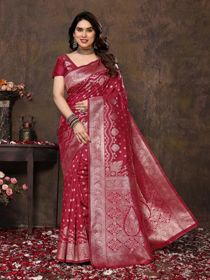 Divastri Self Design Banarasi Cotton Silk Saree(Maroon)