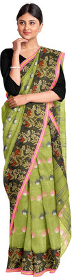 dreamy textiles hub Woven Tant Handloom Pure Cotton Saree(Green)