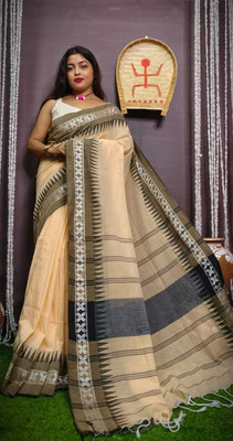 ADbutiq Self Design Handloom Cotton Blend Saree(Grey)