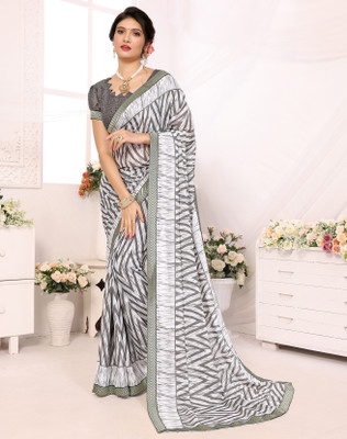 YASHIKA Printed, Digital Print Daily Wear Georgette, Lace Saree(Grey)