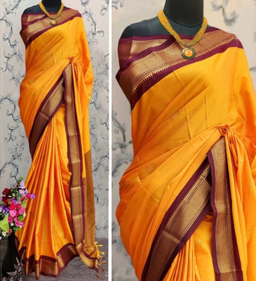 Shruti Bandhani Woven Paithani Pure Silk Saree(Yellow, Maroon)