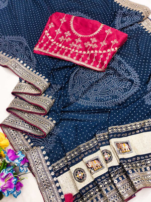 kastbhanjan nx Embroidered, Printed Bandhani Georgette Saree(Blue)