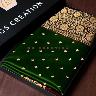 GS creation Woven Banarasi Satin Saree(Dark Green, Maroon)