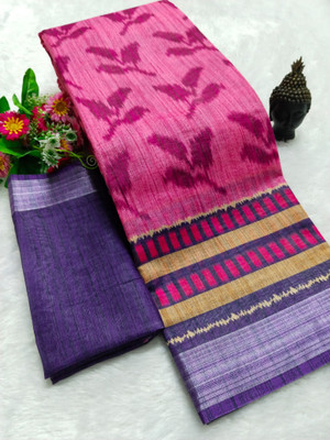HouseOfCommon Floral Print Bollywood Pure Cotton, Cotton Linen Saree(Pink)