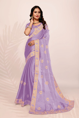 Privasaree Embroidered Bollywood Jimmy choo Saree(Purple)